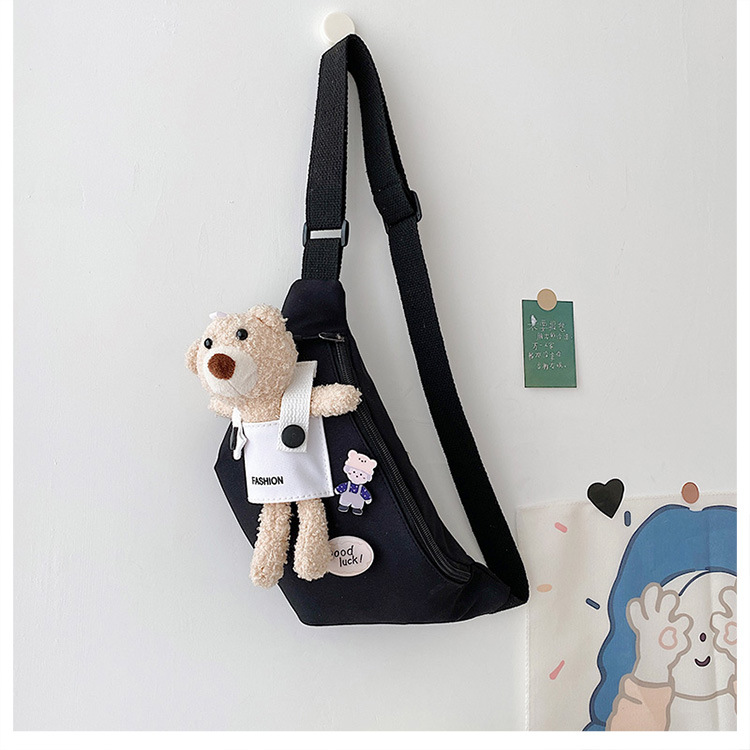 Cute Bear Simple Canvas Bag Girl Ins Lightweight Crossbody Bag 2021 New Japanese Style Student Sports Chest Bag