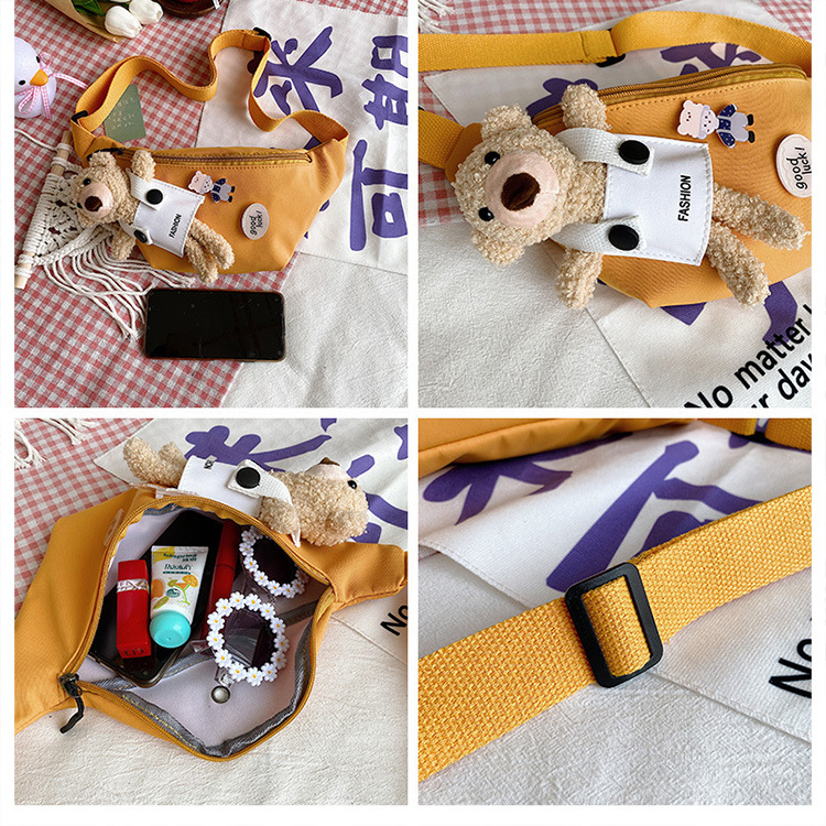 Cute Bear Simple Canvas Bag Girl Ins Lightweight Crossbody Bag 2021 New Japanese Style Student Sports Chest Bag