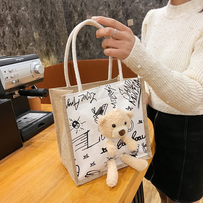 2021 New Internet Hot Korean Style Ins Printed Cow Graffiti Bear Canvas Bag Women&#039;s Portable Cute Shoulder Bag