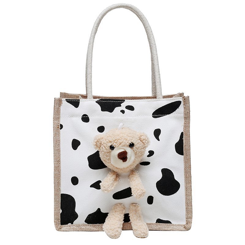 2021 New Internet Hot Korean Style Ins Printed Cow Graffiti Bear Canvas Bag Women&#039;s Portable Cute Shoulder Bag
