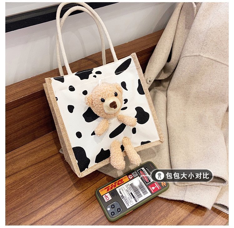 2021 New Internet Hot Korean Style Ins Printed Cow Graffiti Bear Canvas Bag Women's Portable Cute Shoulder Bag