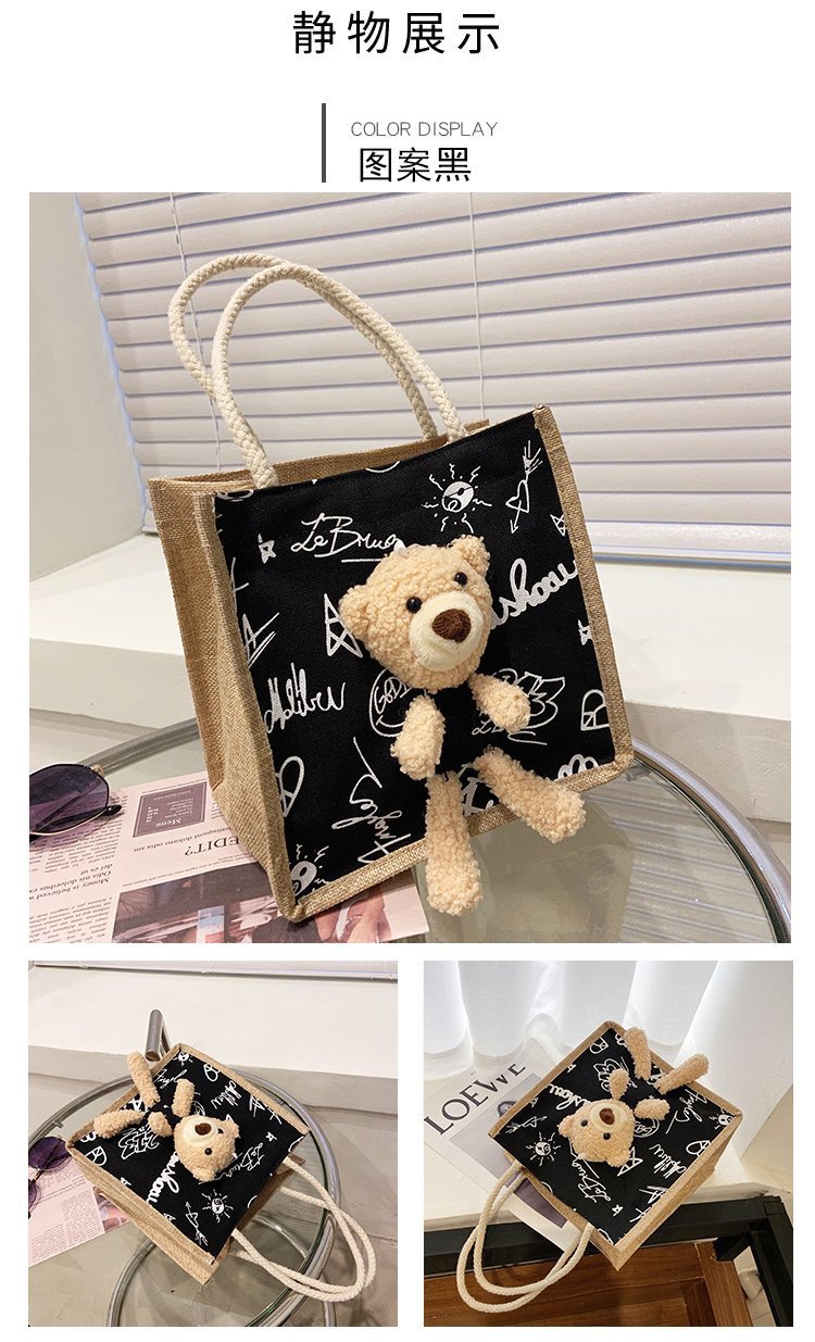 2021 New Internet Hot Korean Style Ins Printed Cow Graffiti Bear Canvas Bag Women's Portable Cute Shoulder Bag