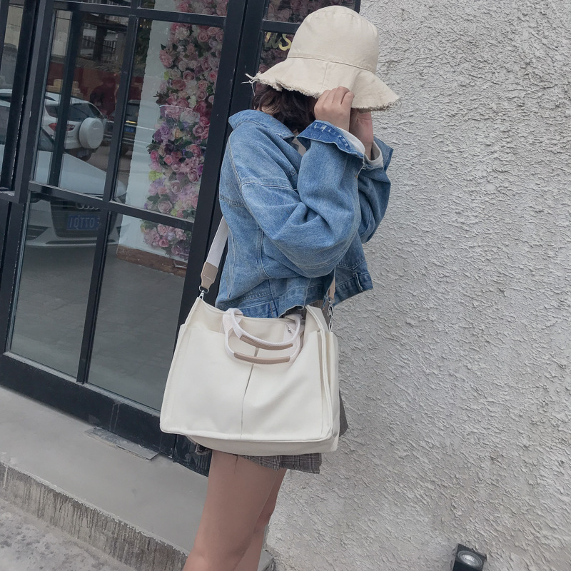 INS Canvas Bag Women&#039;s Simple All-Match Multi-Pocket Large Capacity Handbag Messenger Bag Shoulder Bag Women
