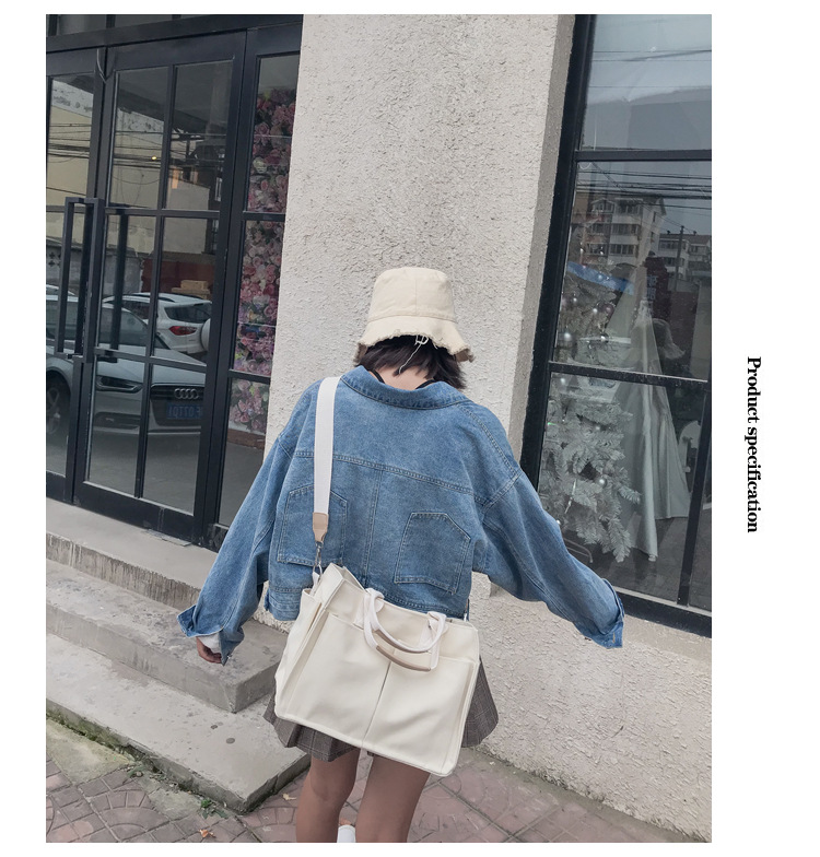 INS Canvas Bag Women's Simple All-Match Multi-Pocket Large Capacity Handbag Messenger Bag Shoulder Bag Women
