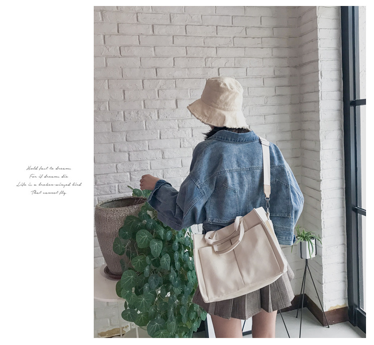 INS Canvas Bag Women's Simple All-Match Multi-Pocket Large Capacity Handbag Messenger Bag Shoulder Bag Women