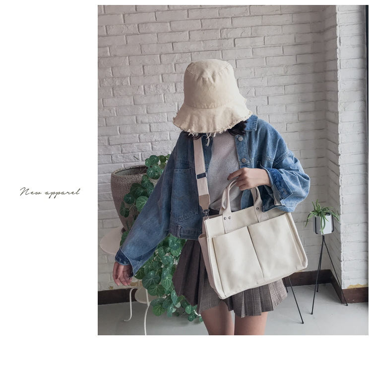 INS Canvas Bag Women's Simple All-Match Multi-Pocket Large Capacity Handbag Messenger Bag Shoulder Bag Women