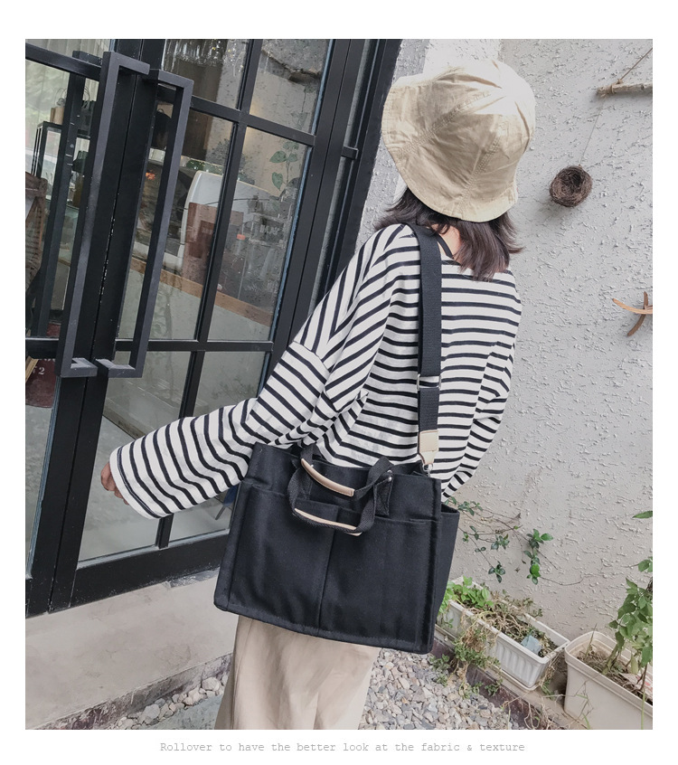 INS Canvas Bag Women's Simple All-Match Multi-Pocket Large Capacity Handbag Messenger Bag Shoulder Bag Women