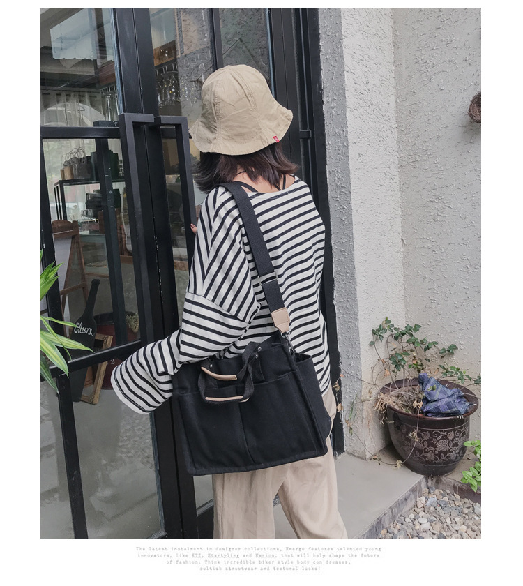 INS Canvas Bag Women's Simple All-Match Multi-Pocket Large Capacity Handbag Messenger Bag Shoulder Bag Women