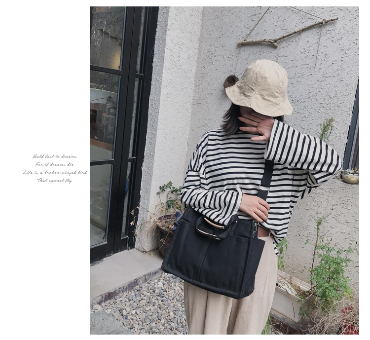 INS Canvas Bag Women's Simple All-Match Multi-Pocket Large Capacity Handbag Messenger Bag Shoulder Bag Women