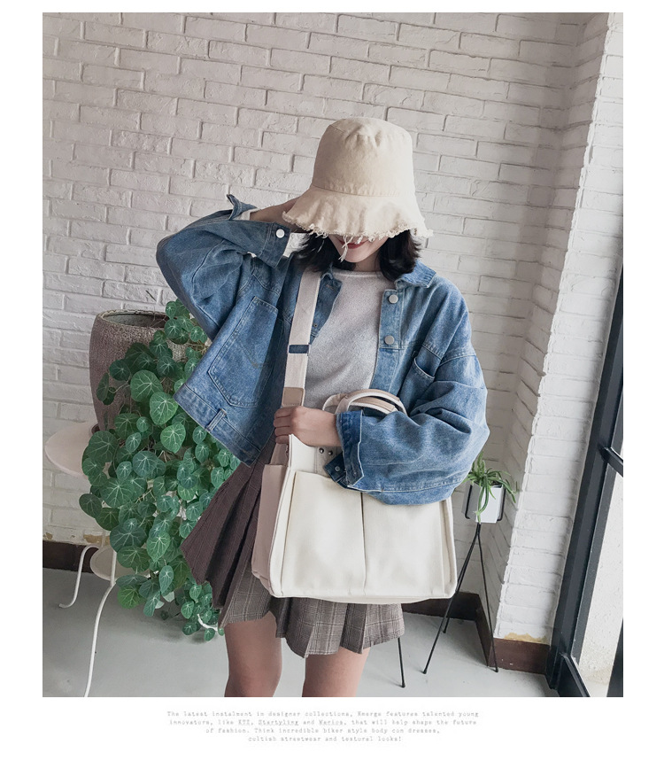 INS Canvas Bag Women's Simple All-Match Multi-Pocket Large Capacity Handbag Messenger Bag Shoulder Bag Women