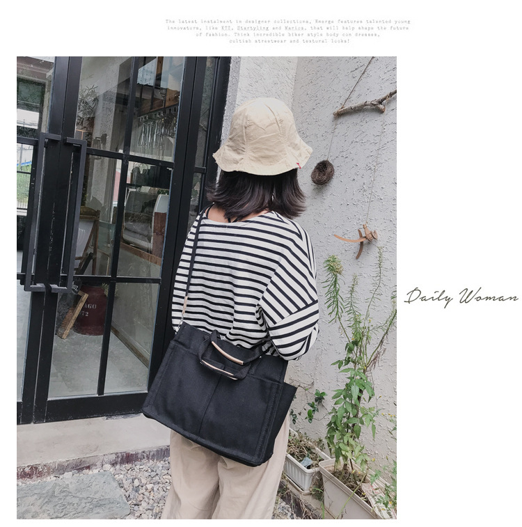 INS Canvas Bag Women's Simple All-Match Multi-Pocket Large Capacity Handbag Messenger Bag Shoulder Bag Women