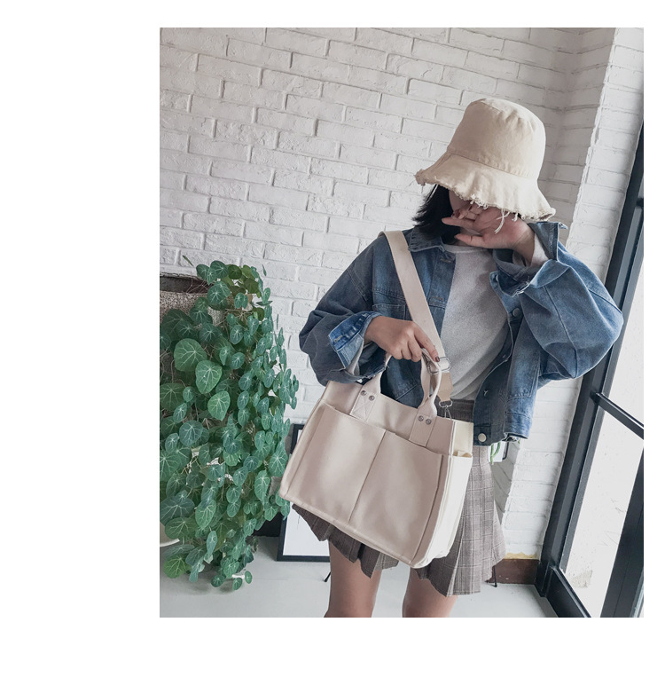 INS Canvas Bag Women's Simple All-Match Multi-Pocket Large Capacity Handbag Messenger Bag Shoulder Bag Women