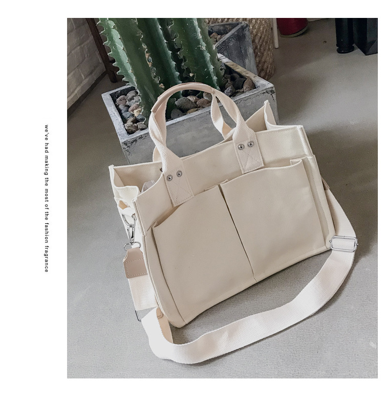 INS Canvas Bag Women's Simple All-Match Multi-Pocket Large Capacity Handbag Messenger Bag Shoulder Bag Women