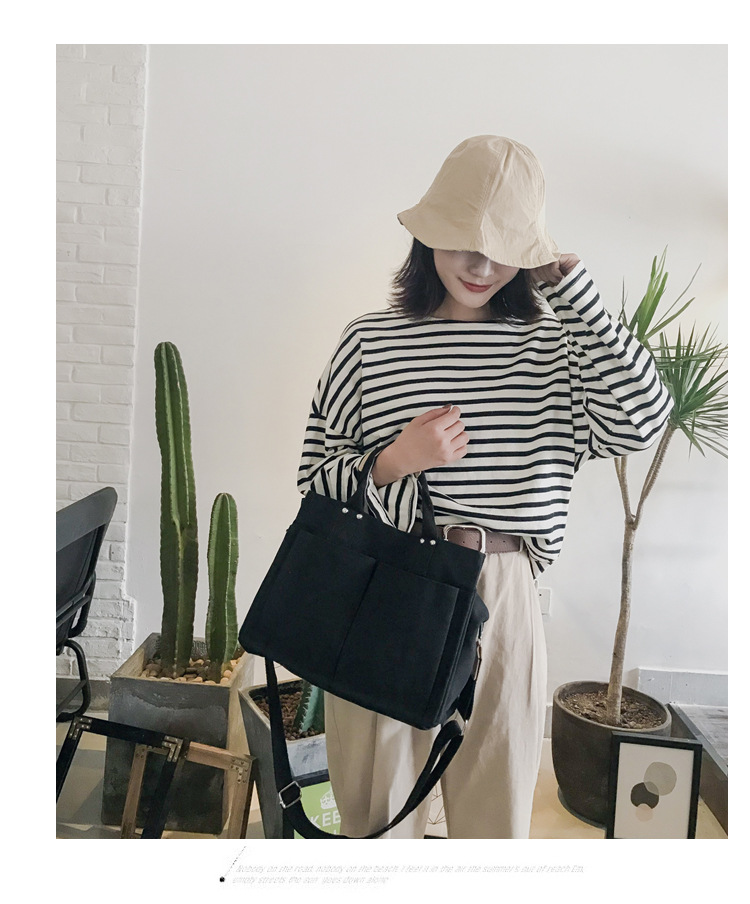 INS Canvas Bag Women's Simple All-Match Multi-Pocket Large Capacity Handbag Messenger Bag Shoulder Bag Women