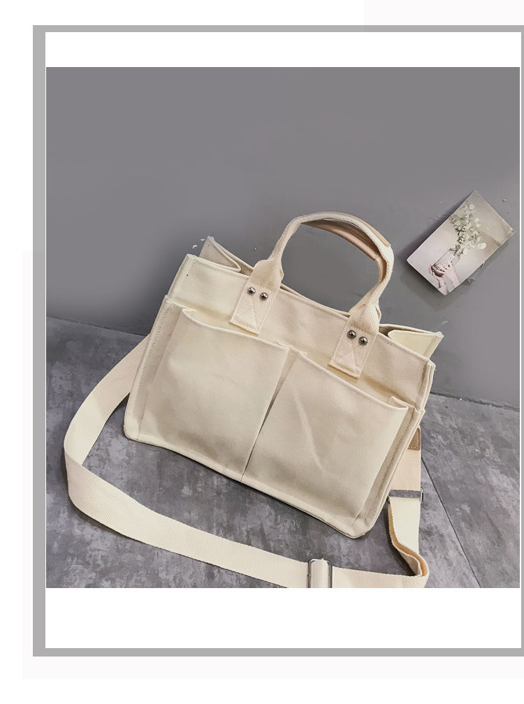 INS Canvas Bag Women's Simple All-Match Multi-Pocket Large Capacity Handbag Messenger Bag Shoulder Bag Women