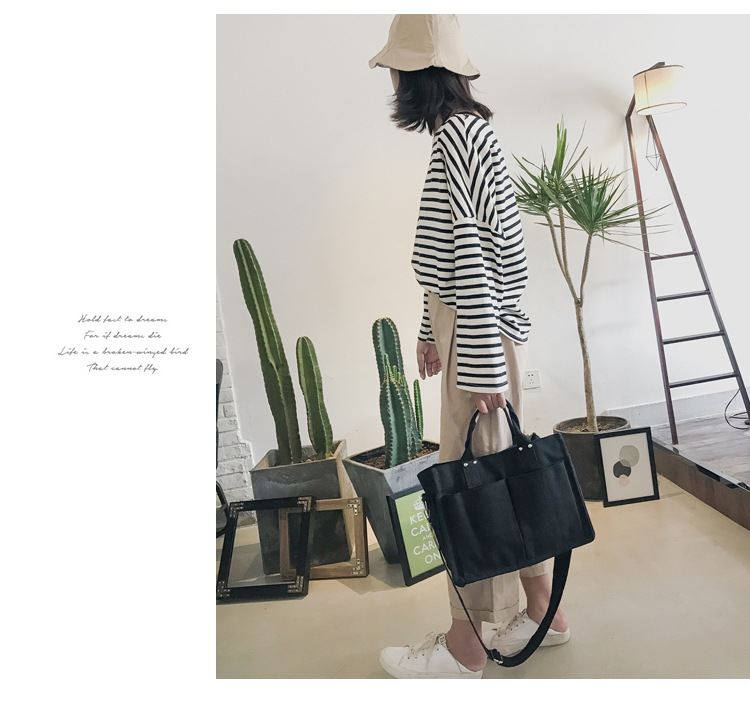 INS Canvas Bag Women's Simple All-Match Multi-Pocket Large Capacity Handbag Messenger Bag Shoulder Bag Women