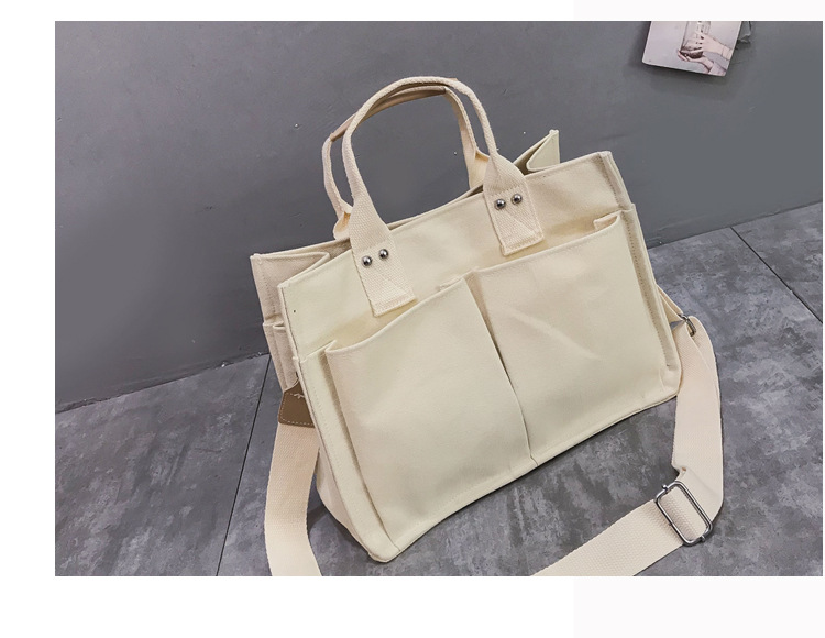 INS Canvas Bag Women's Simple All-Match Multi-Pocket Large Capacity Handbag Messenger Bag Shoulder Bag Women