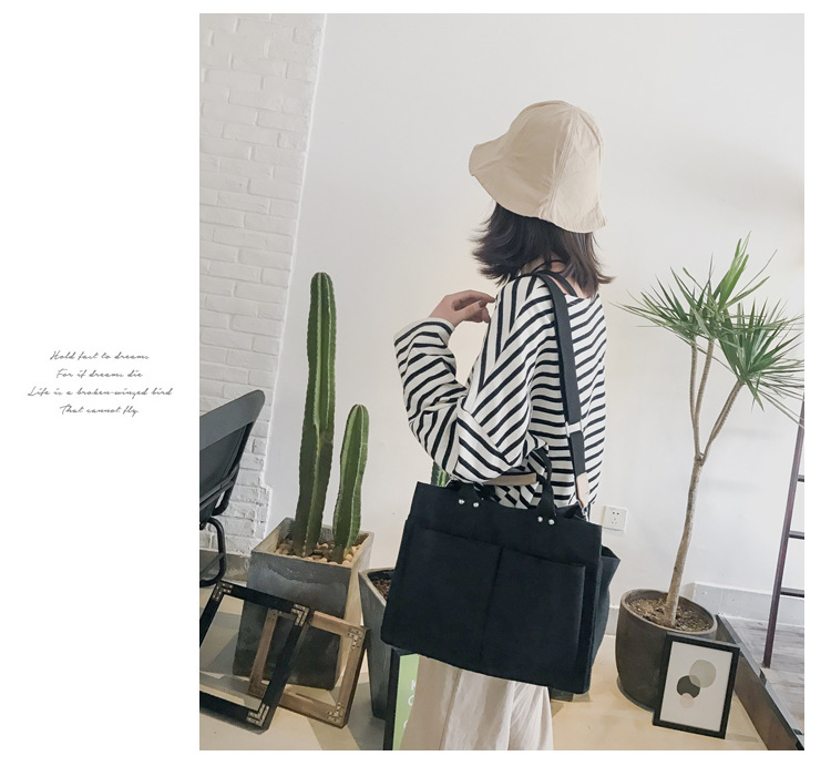 INS Canvas Bag Women's Simple All-Match Multi-Pocket Large Capacity Handbag Messenger Bag Shoulder Bag Women