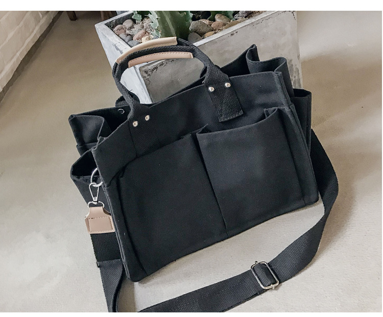 INS Canvas Bag Women's Simple All-Match Multi-Pocket Large Capacity Handbag Messenger Bag Shoulder Bag Women