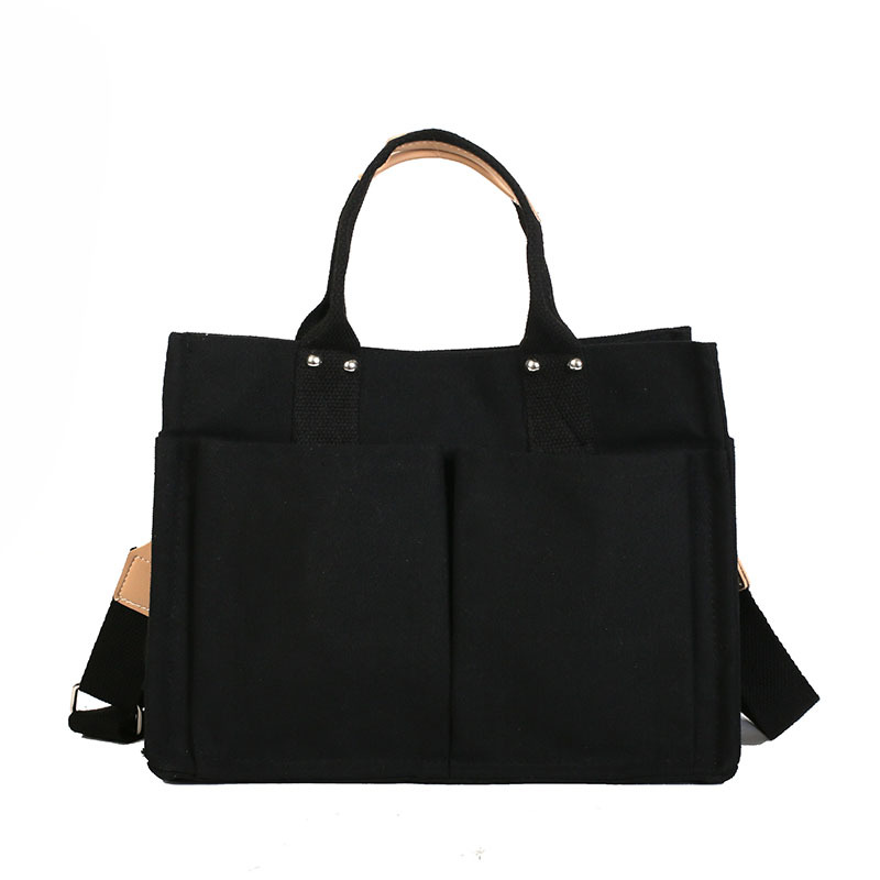 INS Canvas Bag Women's Simple All-Match Multi-Pocket Large Capacity Handbag Messenger Bag Shoulder Bag Women