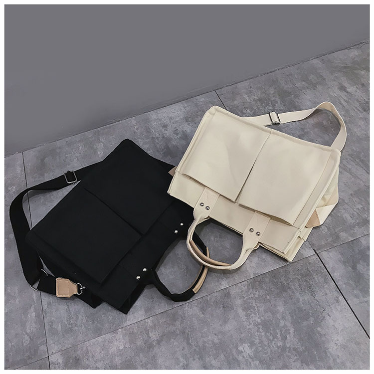 INS Canvas Bag Women's Simple All-Match Multi-Pocket Large Capacity Handbag Messenger Bag Shoulder Bag Women