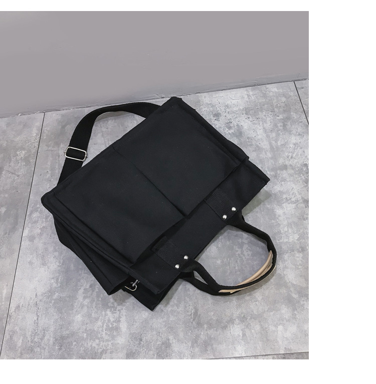 INS Canvas Bag Women's Simple All-Match Multi-Pocket Large Capacity Handbag Messenger Bag Shoulder Bag Women
