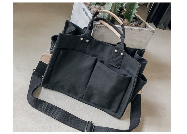INS Canvas Bag Women's Simple All-Match Multi-Pocket Large Capacity Handbag Messenger Bag Shoulder Bag Women