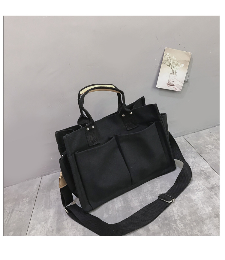 INS Canvas Bag Women's Simple All-Match Multi-Pocket Large Capacity Handbag Messenger Bag Shoulder Bag Women