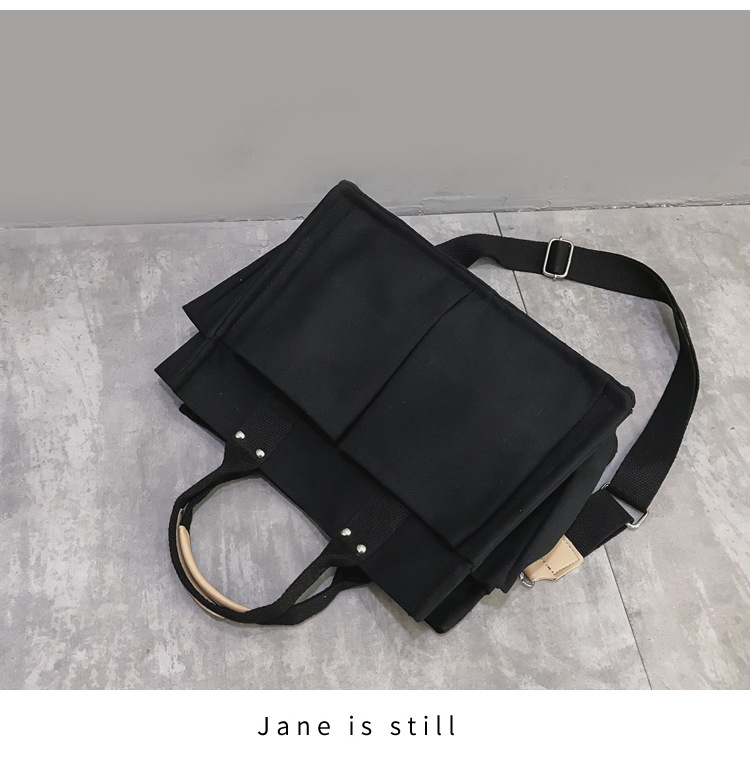 INS Canvas Bag Women's Simple All-Match Multi-Pocket Large Capacity Handbag Messenger Bag Shoulder Bag Women