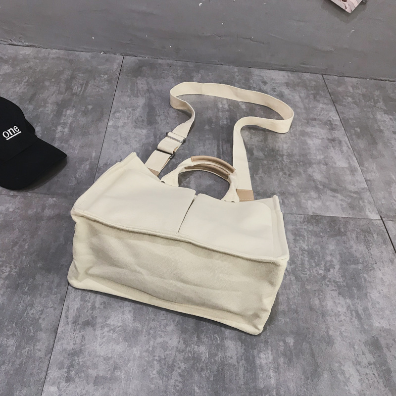 INS Canvas Bag Women's Simple All-Match Multi-Pocket Large Capacity Handbag Messenger Bag Shoulder Bag Women