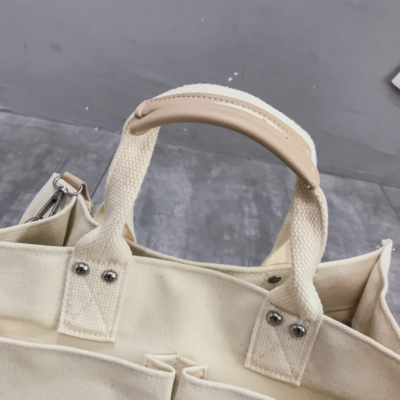 INS Canvas Bag Women's Simple All-Match Multi-Pocket Large Capacity Handbag Messenger Bag Shoulder Bag Women