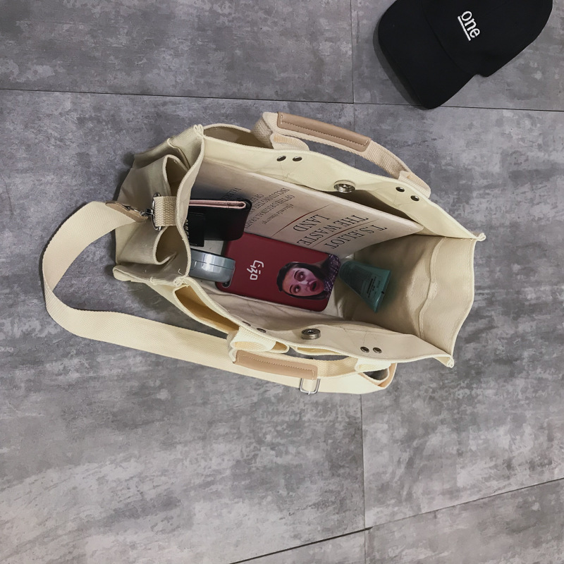 INS Canvas Bag Women's Simple All-Match Multi-Pocket Large Capacity Handbag Messenger Bag Shoulder Bag Women