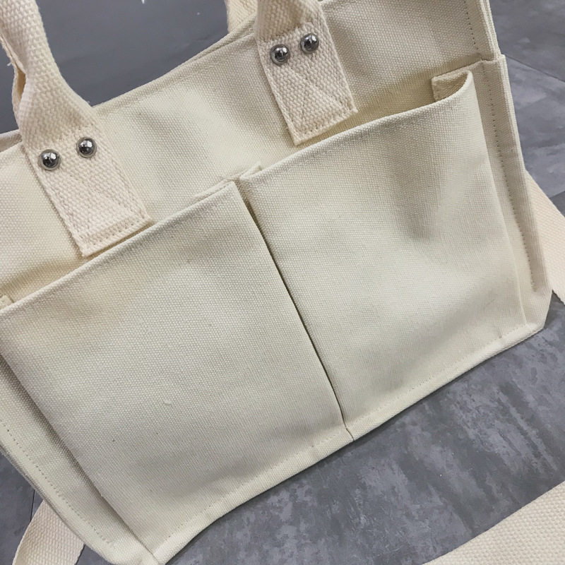 INS Canvas Bag Women's Simple All-Match Multi-Pocket Large Capacity Handbag Messenger Bag Shoulder Bag Women