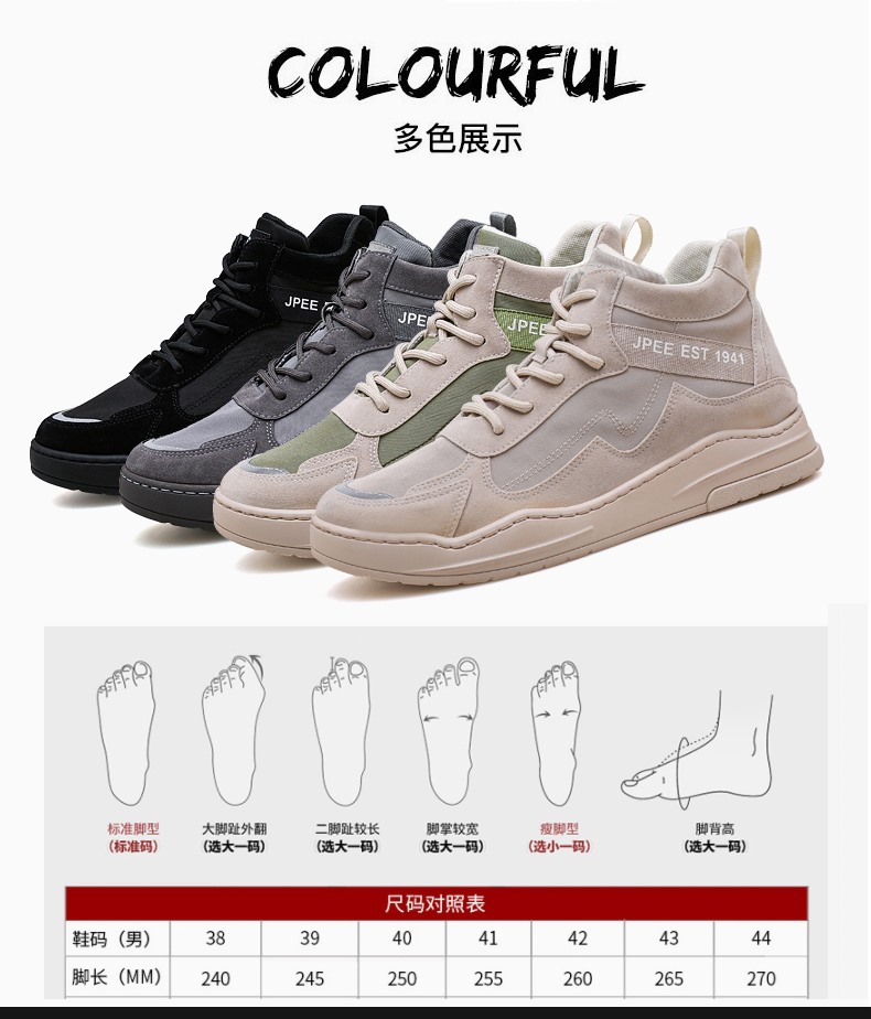 Autumn 2020 Hight-Top Trendy Shoes Sports Artificial Leather + Canvas Skate Shoes Retro Street Cool Casual Breathable Men's Shoes