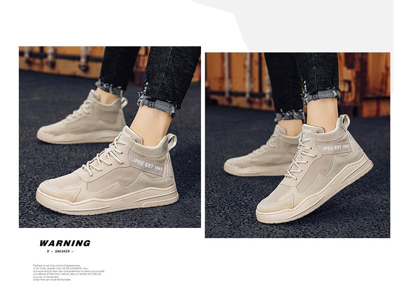 Autumn 2020 Hight-Top Trendy Shoes Sports Artificial Leather + Canvas Skate Shoes Retro Street Cool Casual Breathable Men's Shoes