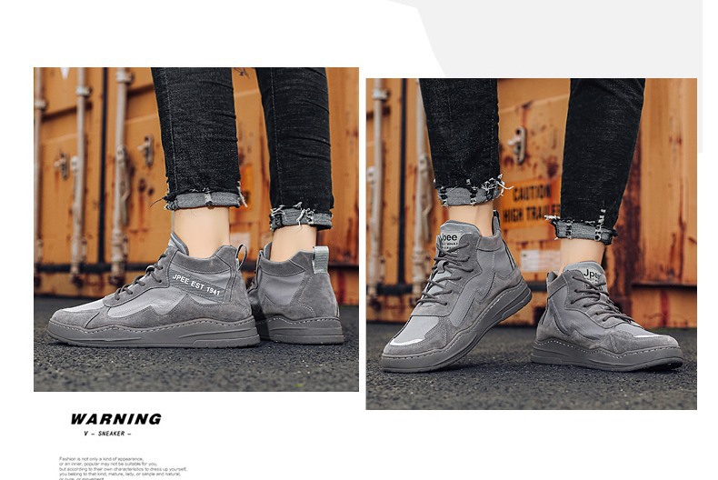 Autumn 2020 Hight-Top Trendy Shoes Sports Artificial Leather + Canvas Skate Shoes Retro Street Cool Casual Breathable Men's Shoes