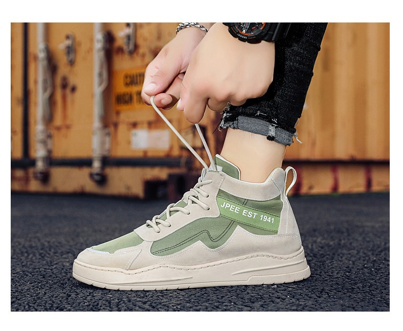 Autumn 2020 Hight-Top Trendy Shoes Sports Artificial Leather + Canvas Skate Shoes Retro Street Cool Casual Breathable Men's Shoes
