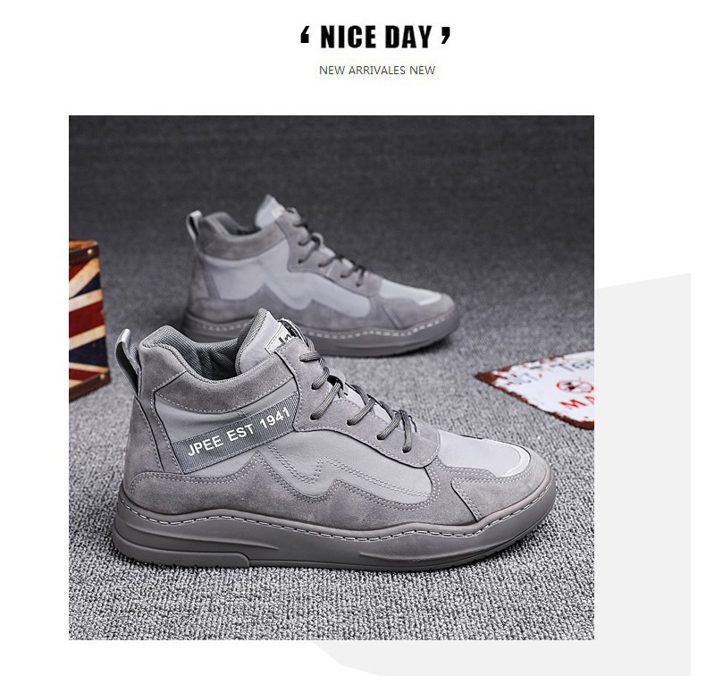 Autumn 2020 Hight-Top Trendy Shoes Sports Artificial Leather + Canvas Skate Shoes Retro Street Cool Casual Breathable Men's Shoes