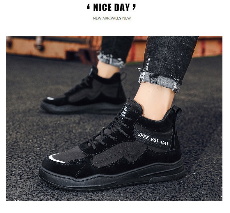 Autumn 2020 Hight-Top Trendy Shoes Sports Artificial Leather + Canvas Skate Shoes Retro Street Cool Casual Breathable Men's Shoes