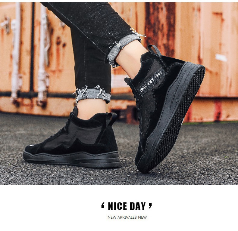 Autumn 2020 Hight-Top Trendy Shoes Sports Artificial Leather + Canvas Skate Shoes Retro Street Cool Casual Breathable Men's Shoes