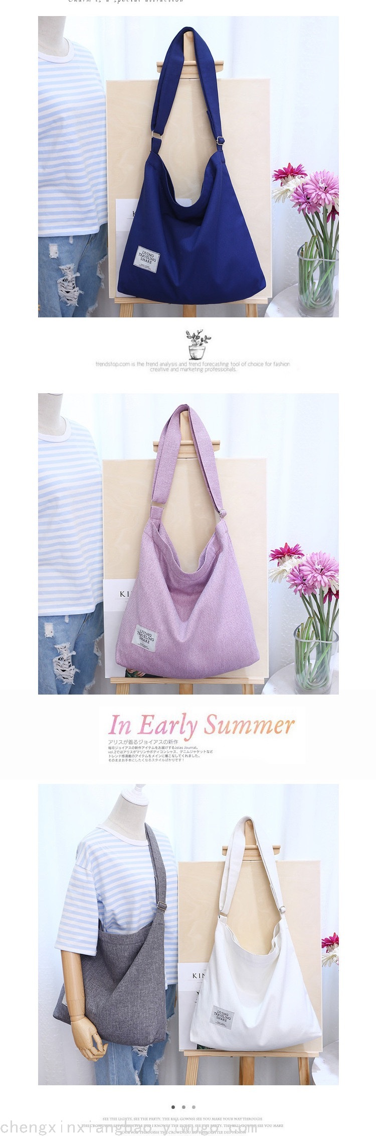 Literary Canvas Bag Trendy Women's Simple Large Capacity Portable Shoulder Crossbody Student Bag Generation 