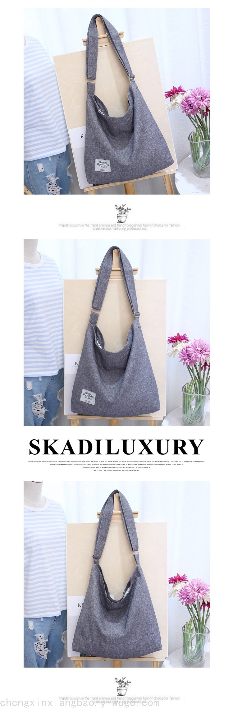 Literary Canvas Bag Trendy Women's Simple Large Capacity Portable Shoulder Crossbody Student Bag Generation 