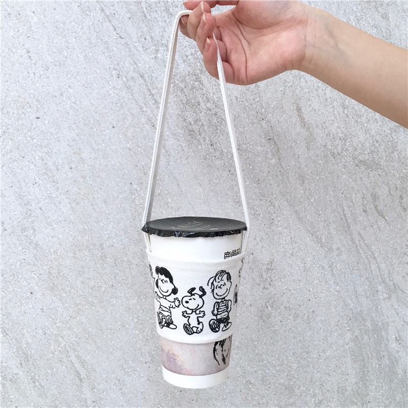 Korean Style Ins Simple Cute Cartoon Puppy Charlie Drink Cup Milk Tea Cup Set Canvas Bag Heat Resistant Anti-Ice
