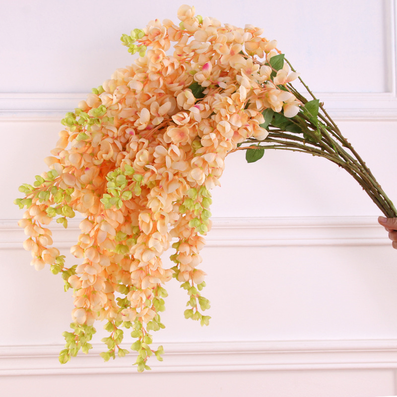 For Simulated flower Rattan Rattan Ceiling Window Wisteria background decorative wall hanging Fake flower bean Branch bean flower