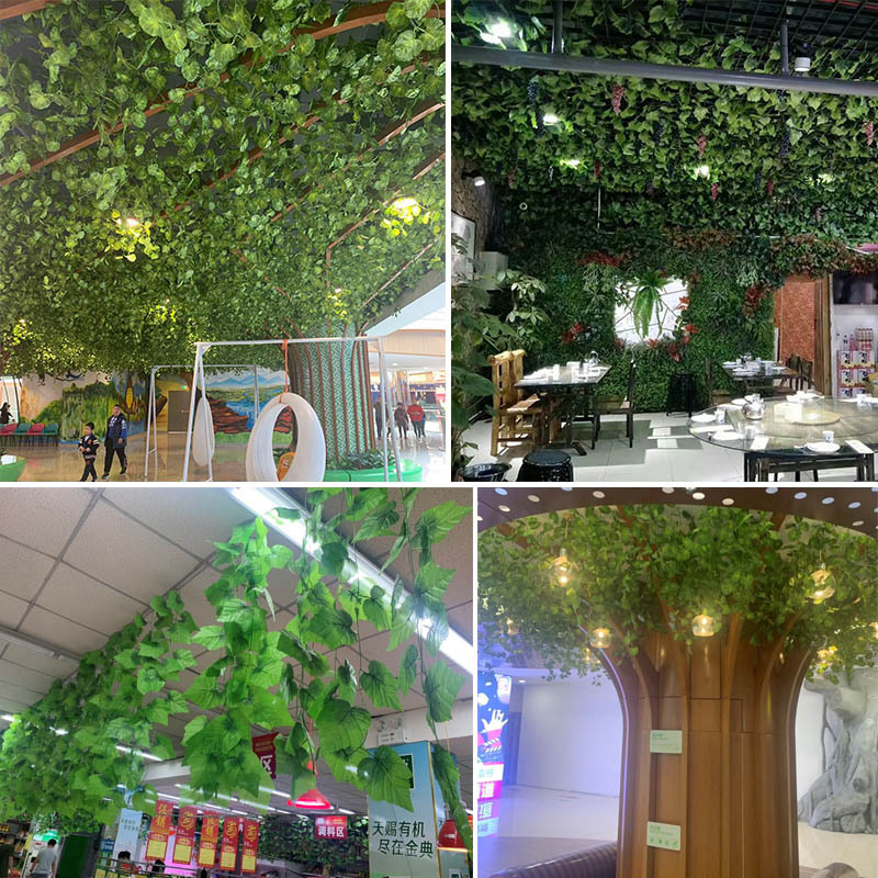 Artificial Grape Leaves Fake Flower Rattan and Vine Plant Leaves Green Leaf Water Pipe Ceiling Decorative Plastic Green Radish Winding