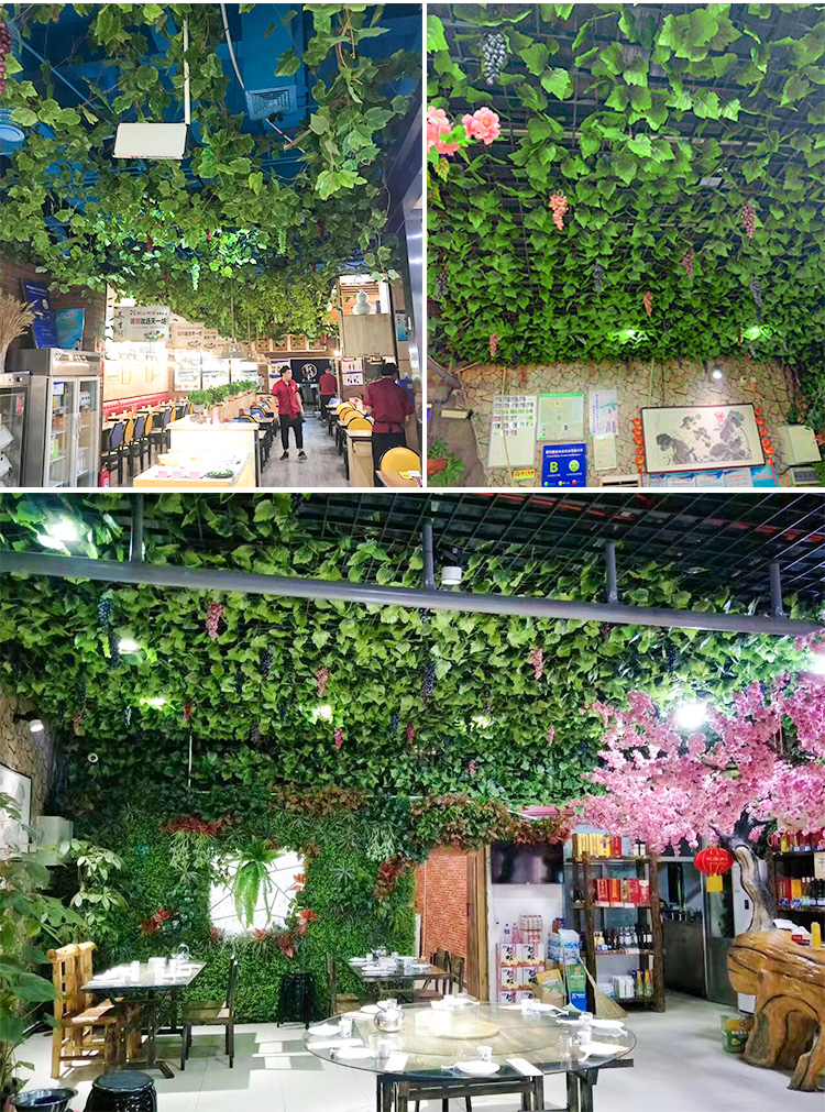 Artificial Grape Leaves Fake Flower Rattan and Vine Plant Leaves Green Leaf Water Pipe Ceiling Decorative Plastic Green Radish Winding