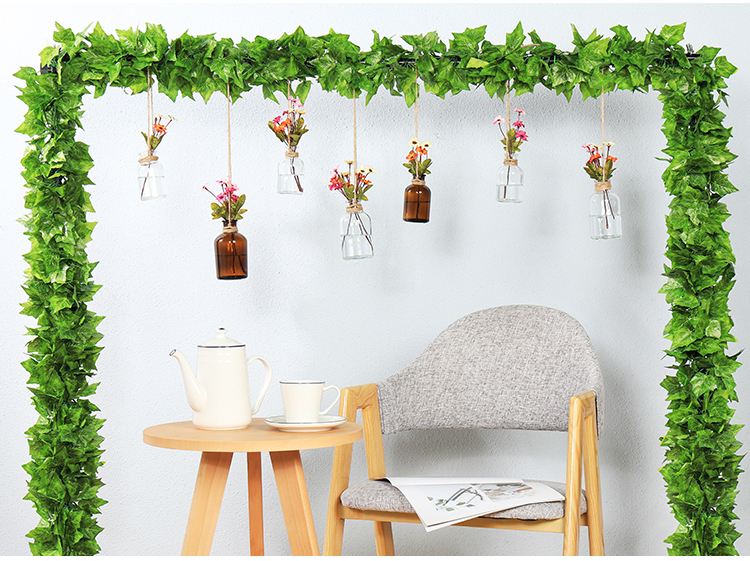 Artificial Grape Leaves Rattan Vine Green Plant Leaves Pipe Ceiling Decorative Flower Vine Plastic Flower Green Leaf Winding