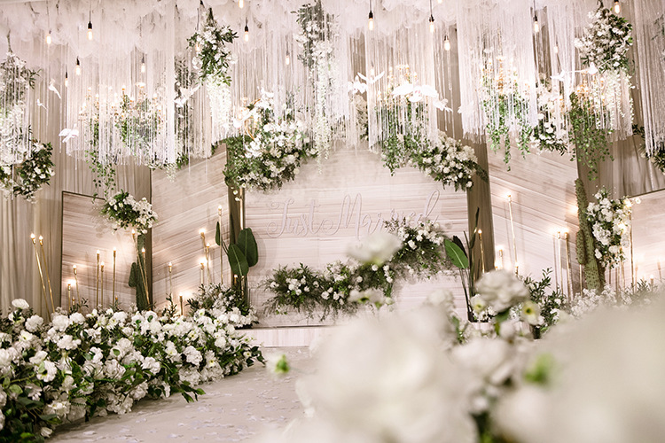 Simulation 3 Fork Fishing Grass Wedding Wedding Hall Ceiling Mori Wedding Artificial Flower Flower Wedding ornaments