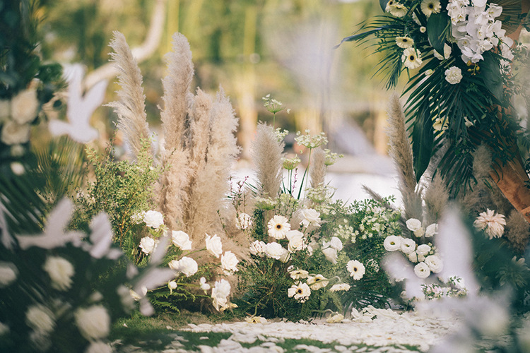 Simulation 3 Fork Fishing Grass Wedding Wedding Hall Ceiling Mori Wedding Artificial Flower Flower Wedding ornaments