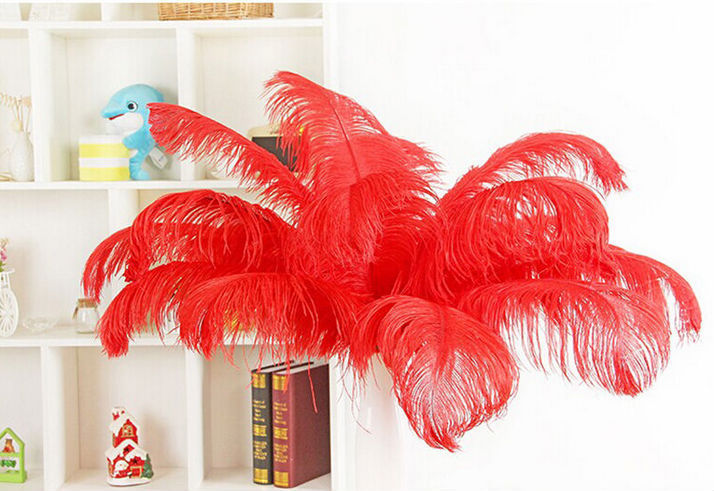 The wedding table flower decoration in The window of Natural Ostrich Feather Hotel in South Africa can be dyed Ostrich hair wholesale 15-20cm
